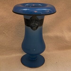 Vintage Art Deco Glass Blue Decorative Vase with Black Banding